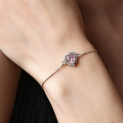 Pink Zirconia Heart Bracelet - KORE JEWELS 