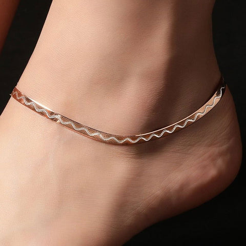 Rose Gold Slick Wave Anklet - KORE JEWELS 