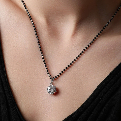 Round Solitaire Zirconia Mangalsutra. - KORE JEWELS 