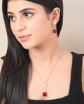 Ruby Drop Rose Gold Earrings & Necklace Set. - KORE JEWELS 