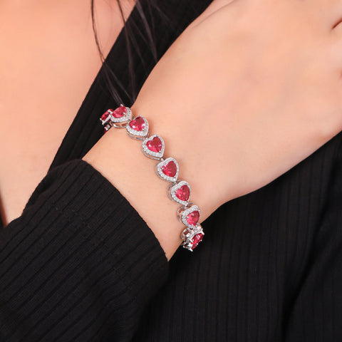 Ruby colored Heart Bracelet. - KORE JEWELS 