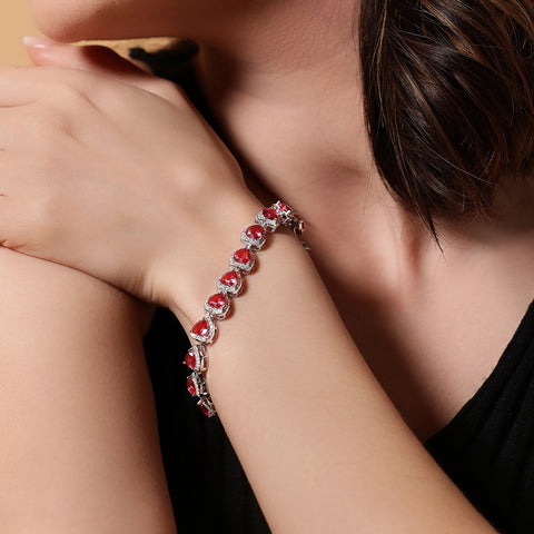 Ruby colored Heart Bracelet. - KORE JEWELS 