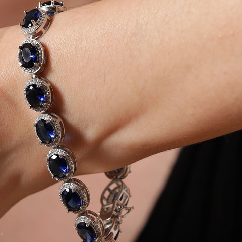 Sapphire colored Oval Bracelet. - KORE JEWELS 