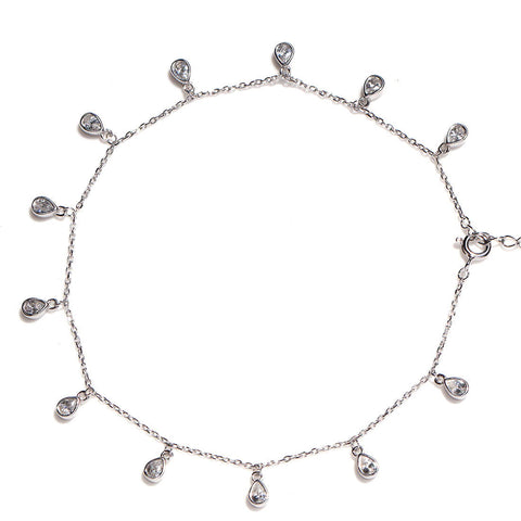 Satiny Tear Drop CZ Anklet - KORE JEWELS 