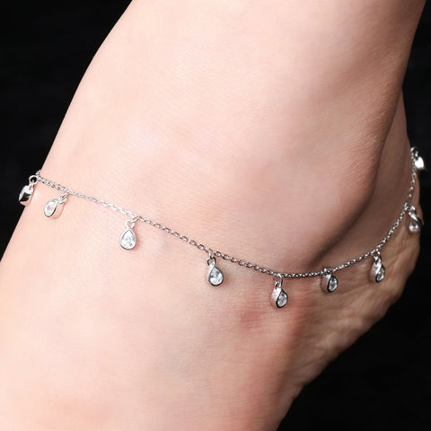 Satiny Tear Drop CZ Anklet - KORE JEWELS 