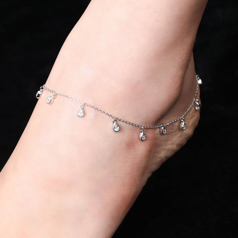Satiny Tear Drop CZ Anklet - KORE JEWELS 