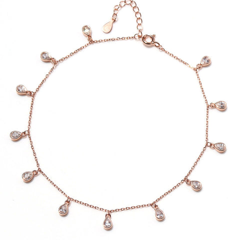 Satiny Tear Drop CZ Rosegold Anklet - KORE JEWELS 