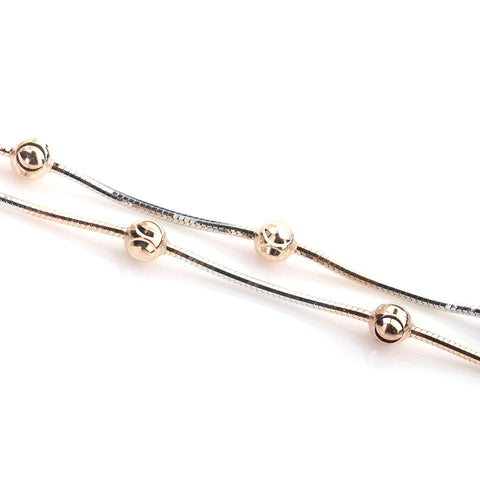 Shimmering Beaded Box Chain Dual Tone Anklet - KORE JEWELS 