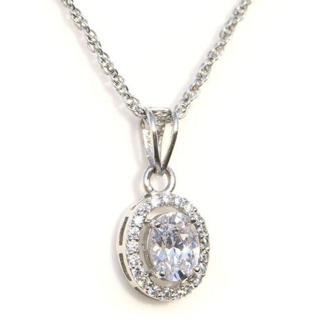 Single Halo Oval CZ Necklace - KORE JEWELS 