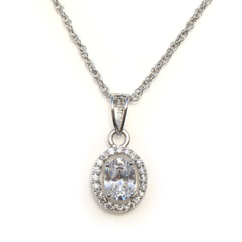 Single Halo Oval CZ Necklace - KORE JEWELS 