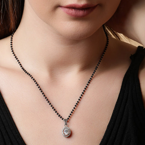 Single Halo Oval Mangalsutra - KORE JEWELS 