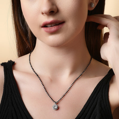 Single Halo Round Mangalsutra - KORE JEWELS 