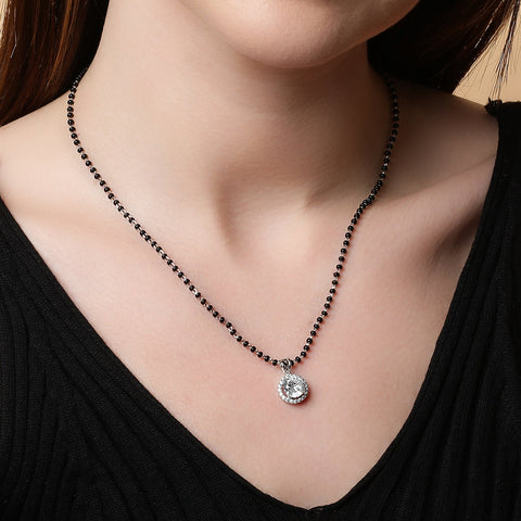 Single Halo Round Mangalsutra - KORE JEWELS 