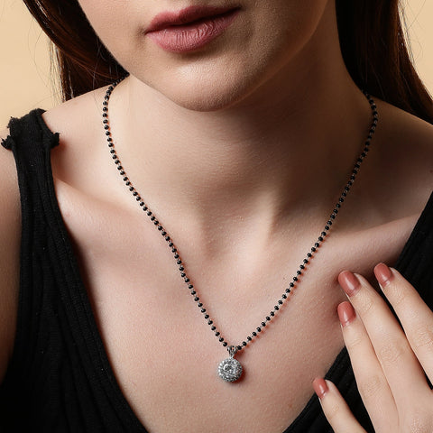 Single Halo Round Mangalsutra - KORE JEWELS 
