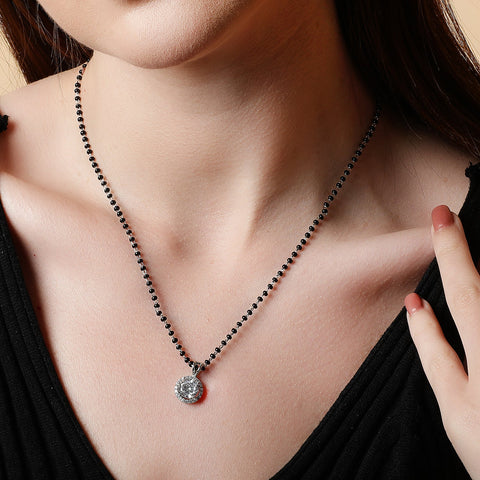 Single Halo Round Mangalsutra - KORE JEWELS 