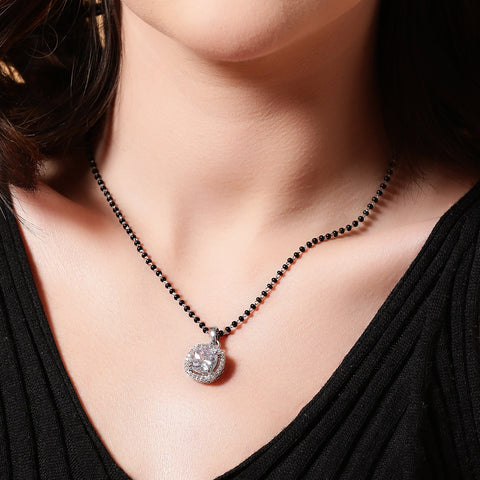 Single Halo Squircle Mangalsutra. - KORE JEWELS 