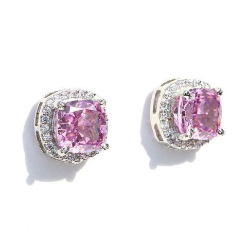 Single Halo Squircle Pink Zirconia Earings - KORE JEWELS 