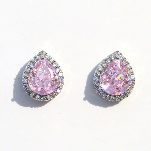 Tear Drop Light Pink Zirconia Earings - KORE JEWELS 