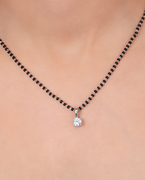Tiny Round Solitaire Earrings & Mangalsutra Set. - KORE JEWELS 