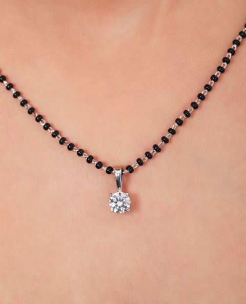 Tiny Round Solitaire Zirconia Mangalsutra. - KORE JEWELS 