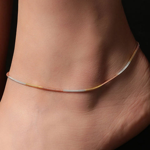 Triple Tone Chain Anklet - KORE JEWELS 