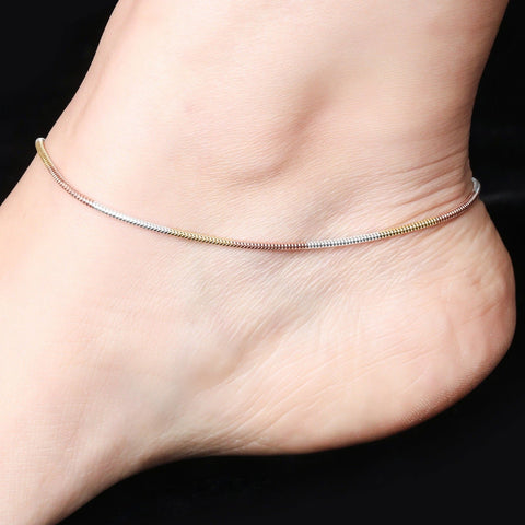Triple Tone Chain Anklet - KORE JEWELS 