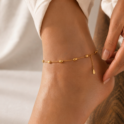 Beaded Chain Gold Anklet.
