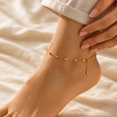 Beaded Chain Gold Anklet.