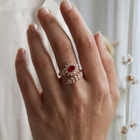 Dazzling Leaf Ruby Rosegold Ring.
