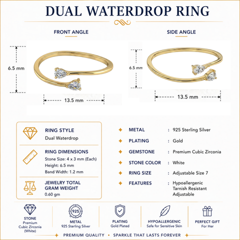 Charming Dual Waterdrop Ring.