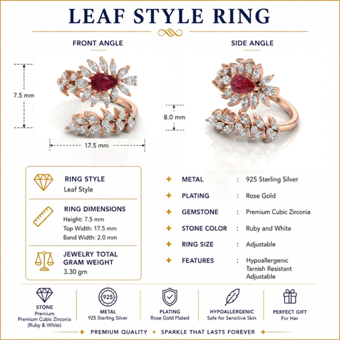 Dazzling Leaf Ruby Rosegold Ring.