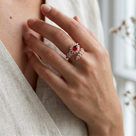 Dazzling Leaf Ruby Rosegold Ring.