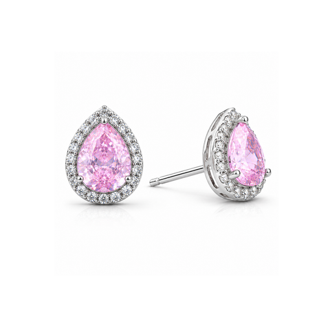Tear Drop Light Pink Zirconia Earings