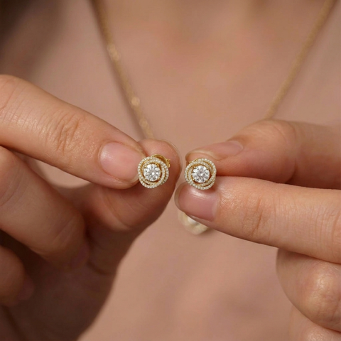 Helical Gem Gold Earrings