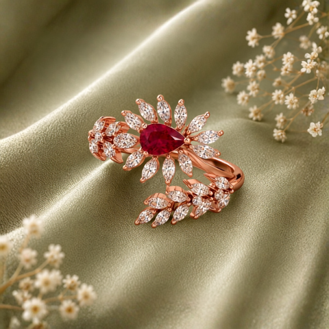 Dazzling Leaf Ruby Rosegold Ring.