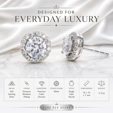 Single Halo Round Earings.
