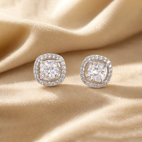 Single Halo Squircle Earings